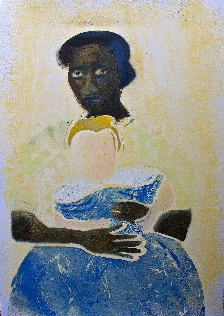 "Black Nanny's eyes", série "Colored girl", cache et bombe sur papier, 50x70 cm, 2018